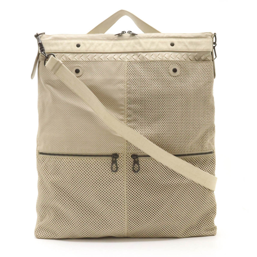 BOTTEGA VENETA Punched Shoulder Bag Ivory White Leather